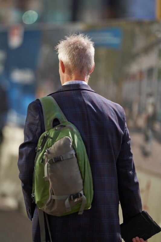 A man with a backpack.